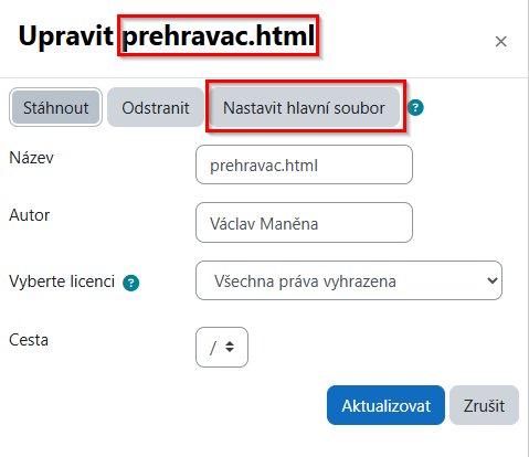 Nastavení hlavního souboru